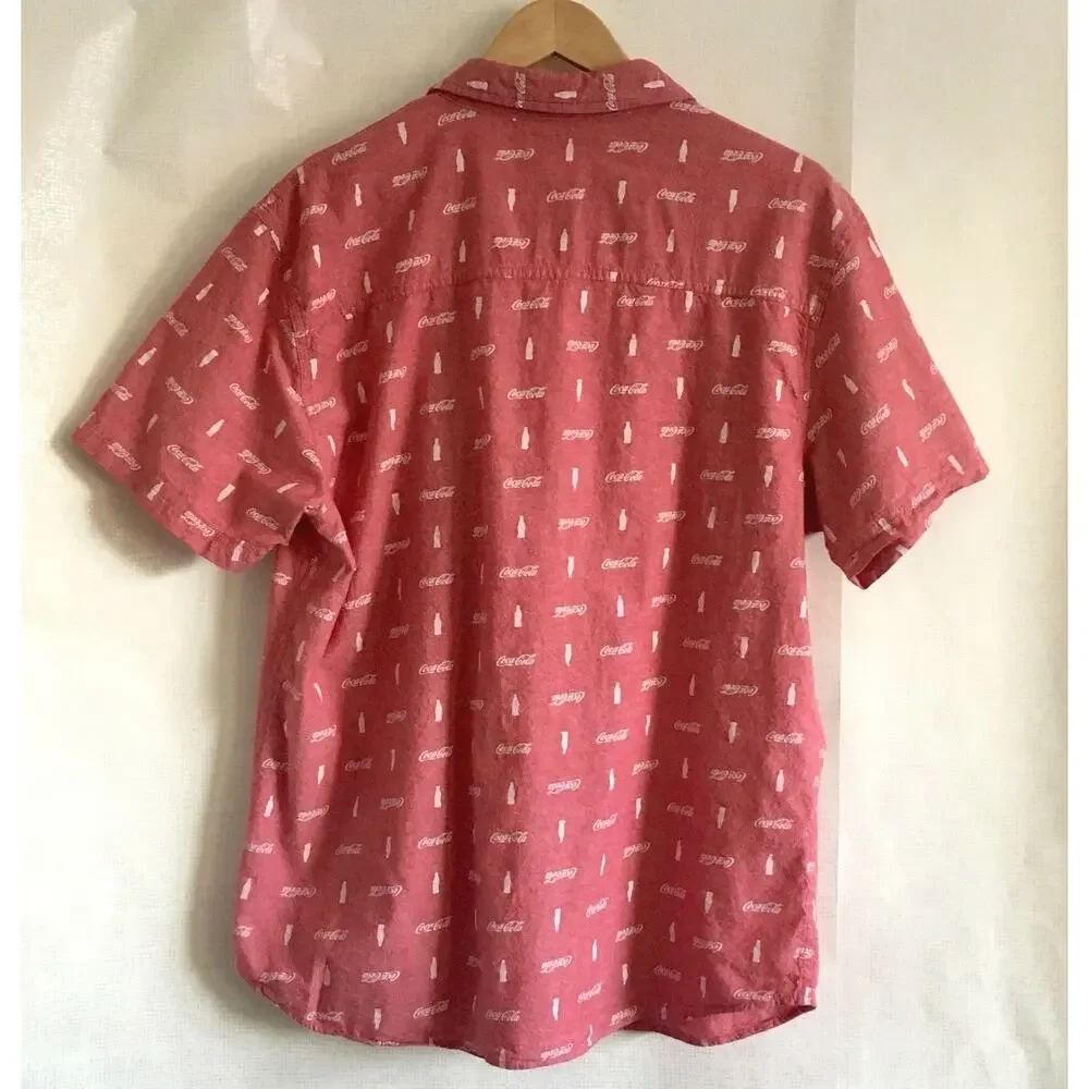 Coca-Cola Shirt Mens Extra Large Red/White Short Sleeved Button Down 100% Cotton
